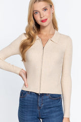 Notched Collar Zippered Sweater | Mixtshop LLC