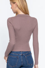 Notched Collar Zippered Sweater | Mixtshop LLC