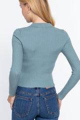 Notched Collar Zippered Sweater | Mixtshop LLC