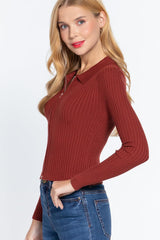 Notched Collar Zippered Sweater | Mixtshop LLC