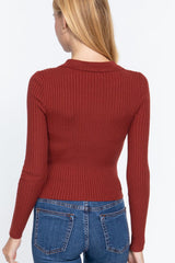 Notched Collar Zippered Sweater | Mixtshop LLC