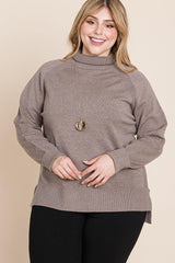 Plus Size High Quality Buttery Soft Solid Knit Turtleneck Two Tone High Low Hem Sweater | Mixtshop LLC