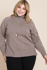 Plus Size High Quality Buttery Soft Solid Knit Turtleneck Two Tone High Low Hem Sweater | Mixtshop LLC