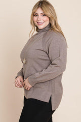 Plus Size High Quality Buttery Soft Solid Knit Turtleneck Two Tone High Low Hem Sweater | Mixtshop LLC