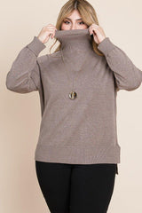 Plus Size High Quality Buttery Soft Solid Knit Turtleneck Two Tone High Low Hem Sweater | Mixtshop LLC