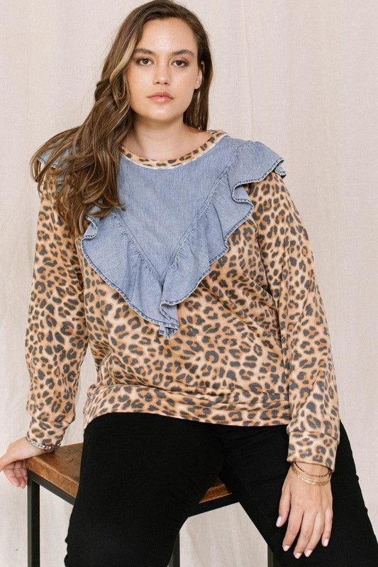 Contrast Washed Denim Top | Mixtshop LLC