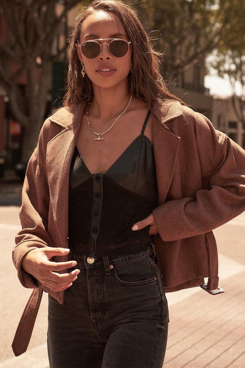 A Faux Leather And Lace Camisole Top | Mixtshop LLC