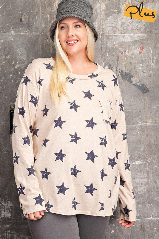 Plus Size Star Printed Poly Rayon Loose Fit Top | Mixtshop LLC