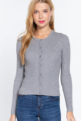 Long Slv Crew Neck Basic Cardigan | Mixtshop LLC
