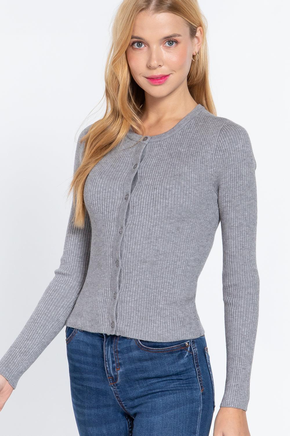 Long Slv Crew Neck Basic Cardigan | Mixtshop LLC