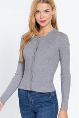 Long Slv Crew Neck Basic Cardigan | Mixtshop LLC