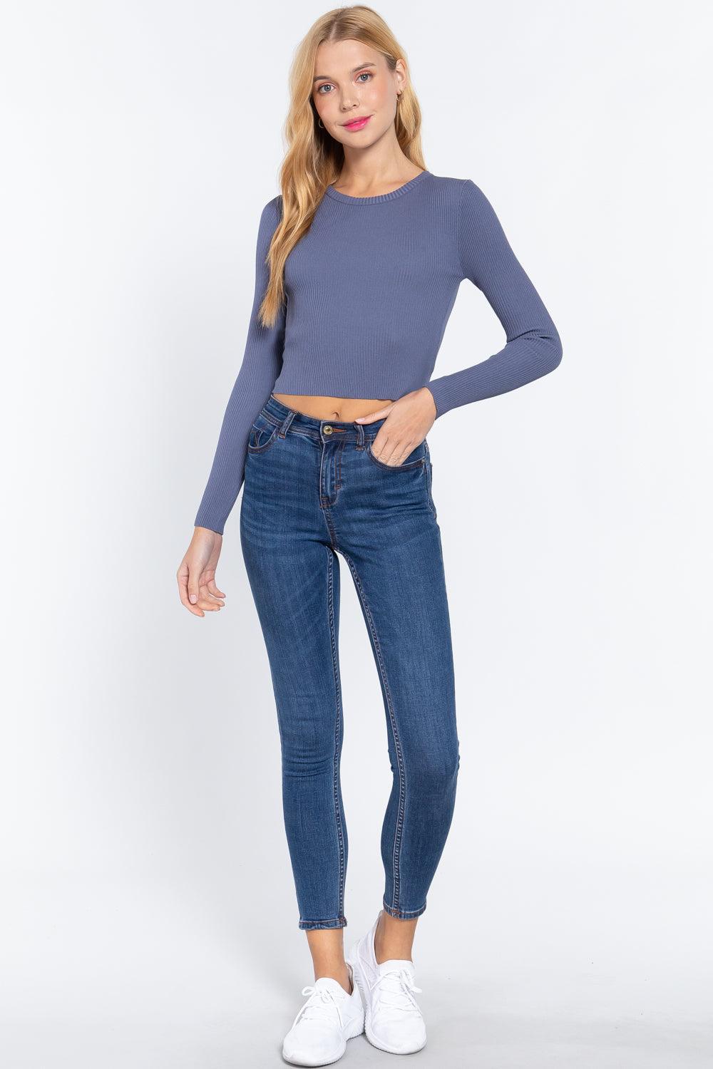 Long Slv Open Back Sweater Top | Mixtshop LLC