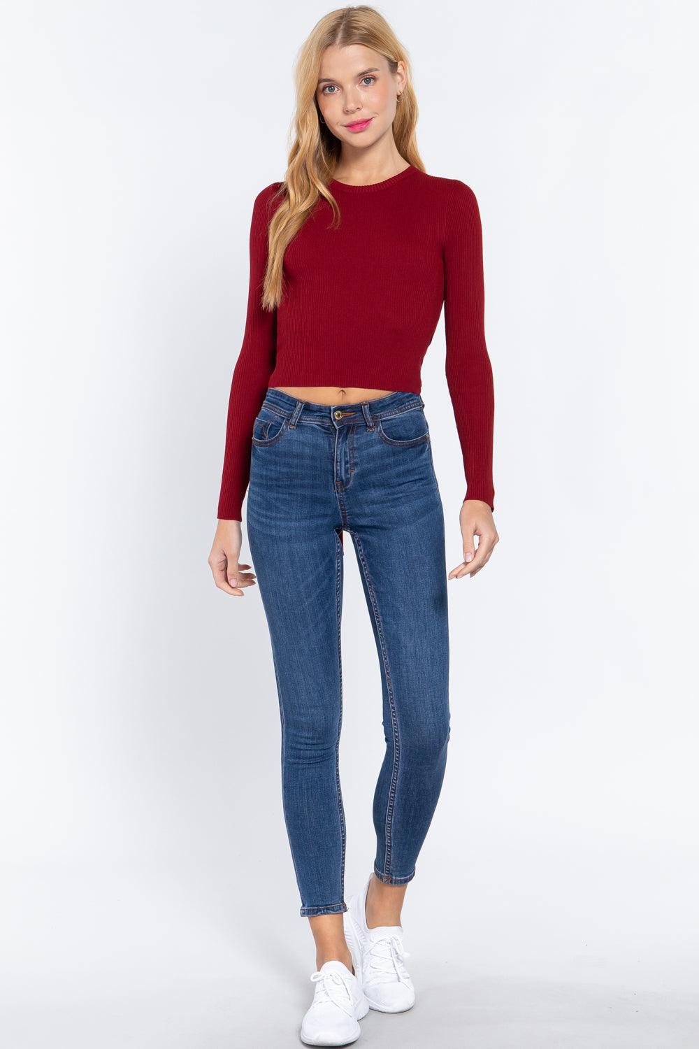 Long Slv Open Back Sweater Top | Mixtshop LLC