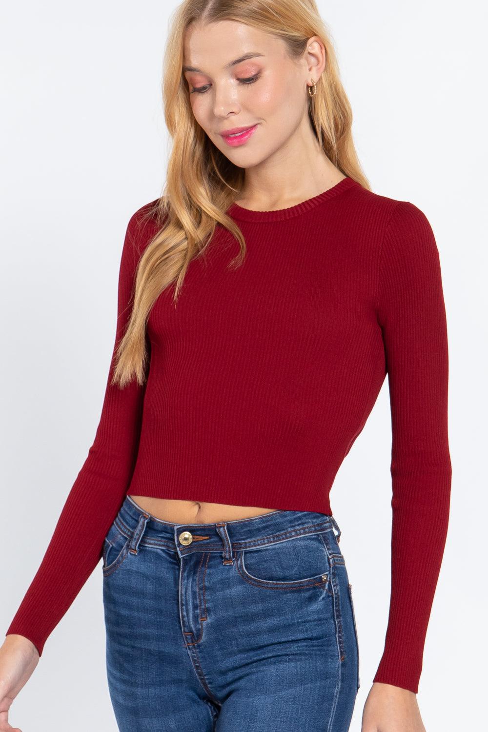 Long Slv Open Back Sweater Top | Mixtshop LLC