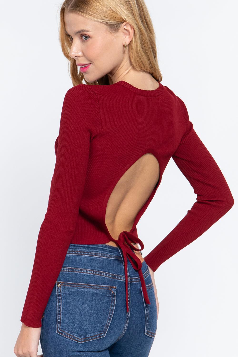 Long Slv Open Back Sweater Top | Mixtshop LLC