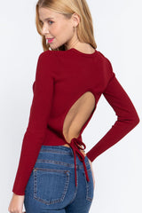 Long Slv Open Back Sweater Top | Mixtshop LLC