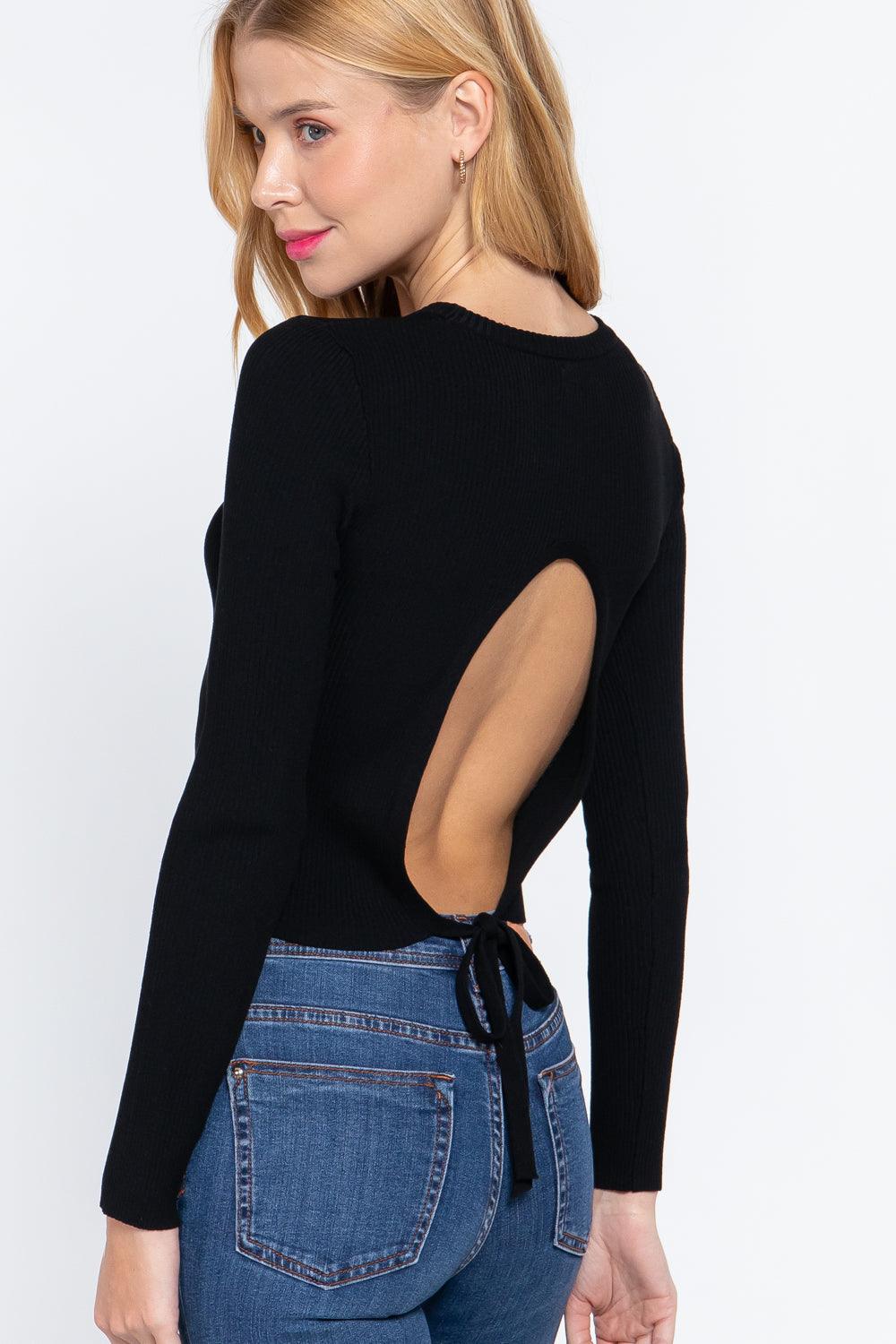 Long Slv Open Back Sweater Top | Mixtshop LLC