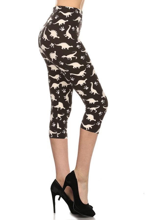 Dinosaur Printed High Waisted Capri Leggings With An Elastic Waist | Mixtshop LLC