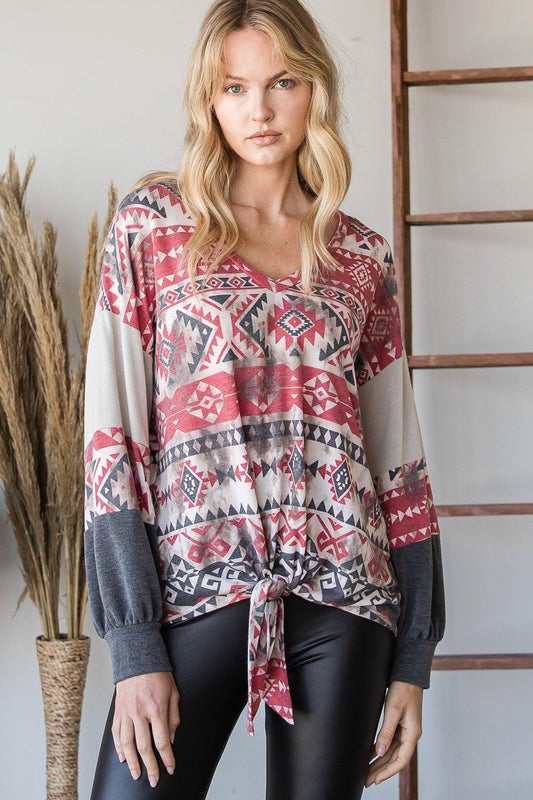 Beautiful Aztec Print Long Sleeve Sweater | Mixtshop LLC