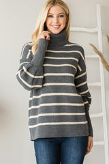 Heavy Knit Striped Turtle Neck Knit Sweater | Mixtshop LLC