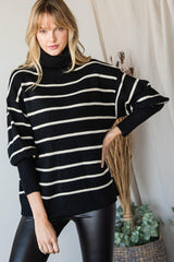 Heavy Knit Striped Turtle Neck Knit Sweater | Mixtshop LLC