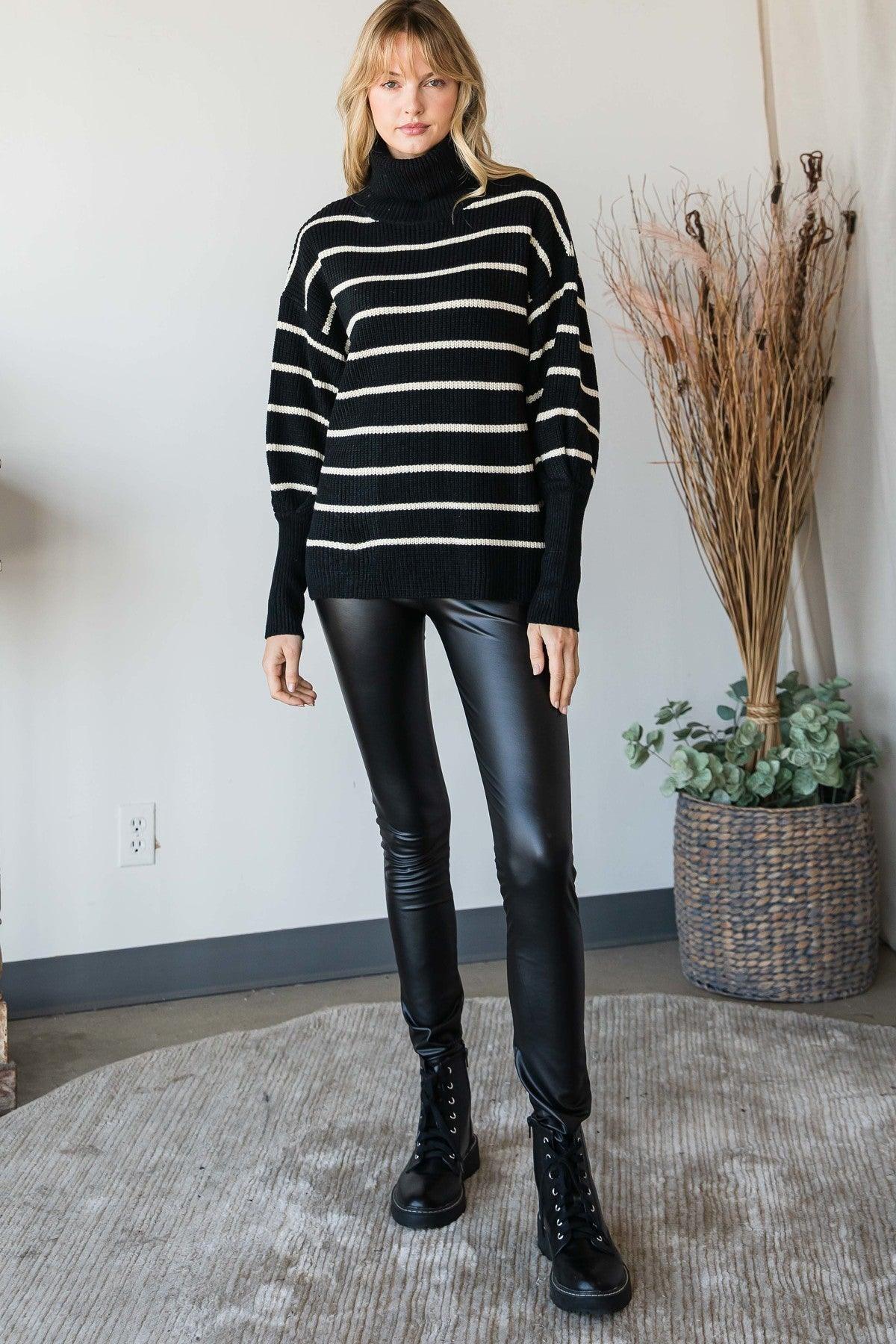 Heavy Knit Striped Turtle Neck Knit Sweater | Mixtshop LLC