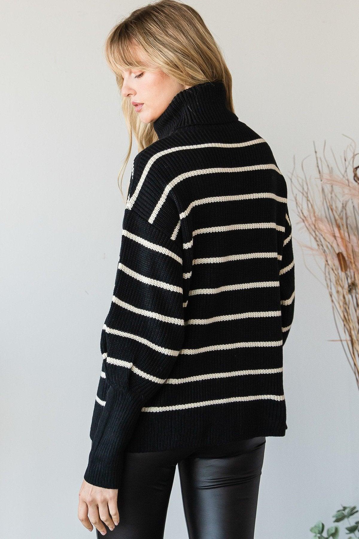 Heavy Knit Striped Turtle Neck Knit Sweater | Mixtshop LLC