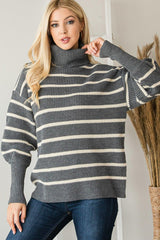 Heavy Knit Striped Turtle Neck Knit Sweater | Mixtshop LLC