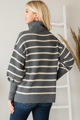 Heavy Knit Striped Turtle Neck Knit Sweater | Mixtshop LLC