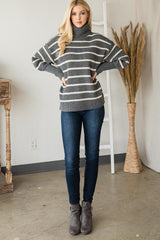 Heavy Knit Striped Turtle Neck Knit Sweater | Mixtshop LLC