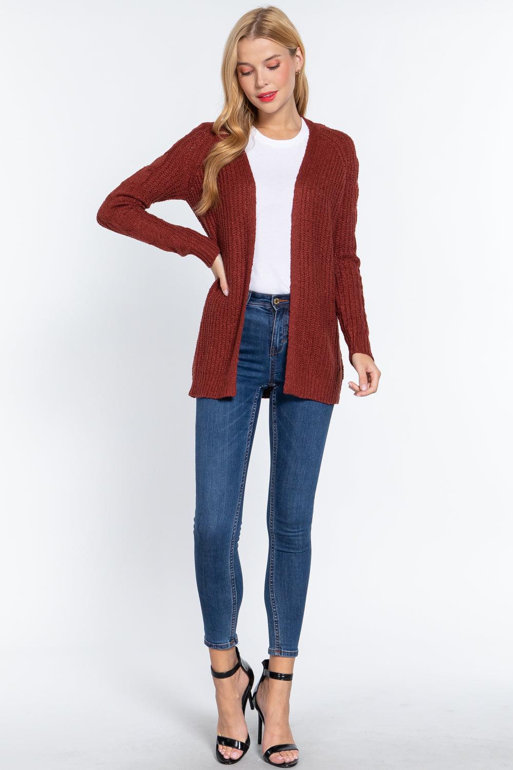 Long Slv Open Front Sweater Cardigan | Mixtshop LLC