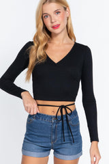 Long Slv Surplice Wrap Rib Knit Top | Mixtshop LLC