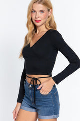 Long Slv Surplice Wrap Rib Knit Top | Mixtshop LLC