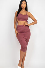 Cut-out Tie Side Crop Top & Ruched Midi Skirt Set | Mixtshop LLC