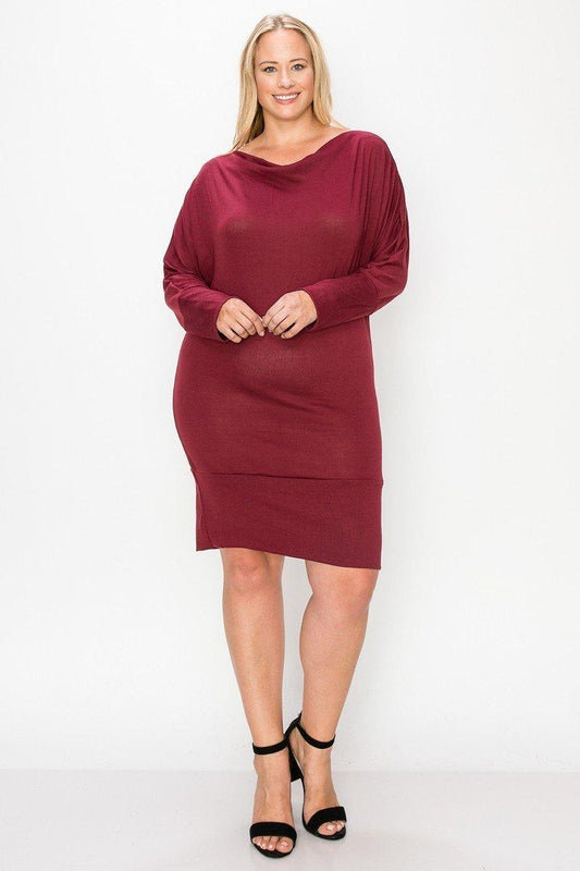 Draped Neck Long Sleeve Dress | Mixtshop LLC