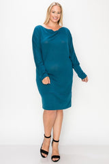 Draped Neck Long Sleeve Dress | Mixtshop LLC