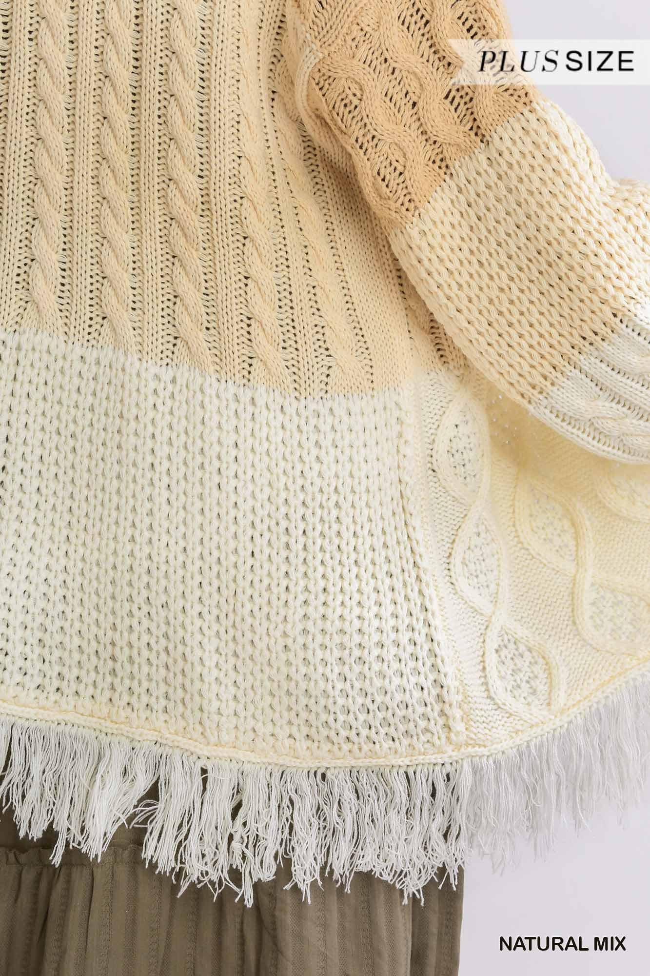 Patchwork Knitted Open Front Cardigan Sweater With Frayed Hem | Mixtshop LLC