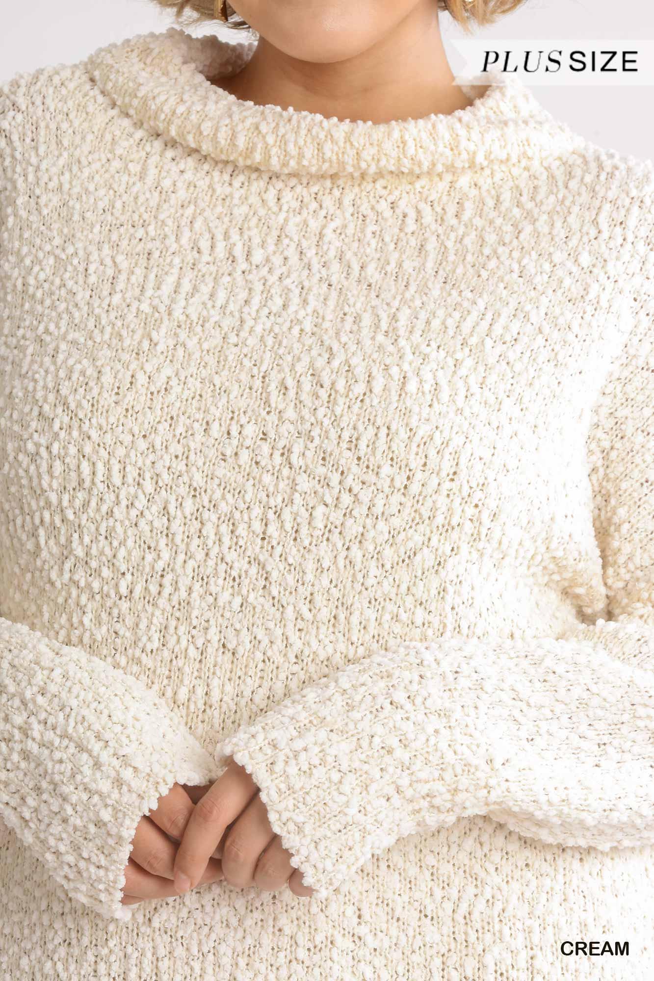 High Cowl Neck Bouclé Long Sleeve Sweater Dress | Mixtshop LLC