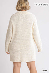 High Cowl Neck Bouclé Long Sleeve Sweater Dress | Mixtshop LLC