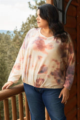 Plus Cream Rust Bleached Tie-dye Long Sleeve Drawstring Detail Relaxed Sweatshirt | Mixtshop LLC