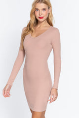 Long Slv V-neck Mini Rib Dress | Mixtshop LLC