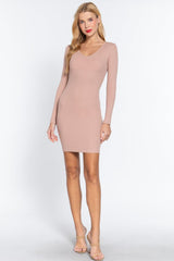 Long Slv V-neck Mini Rib Dress | Mixtshop LLC