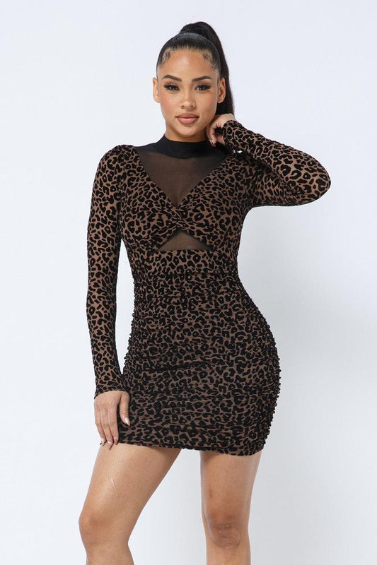 Animal Print Long Sleeve Mock Neck Mini Dress | Mixtshop LLC