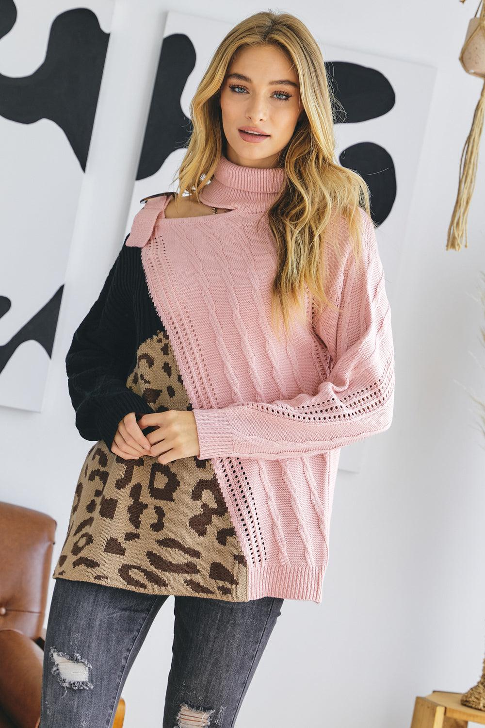 Turtle Neck Color Block Cutout Sweater | Mixtshop LLC