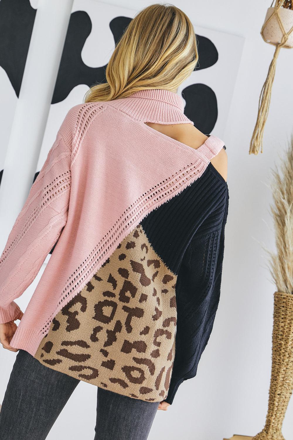 Turtle Neck Color Block Cutout Sweater | Mixtshop LLC