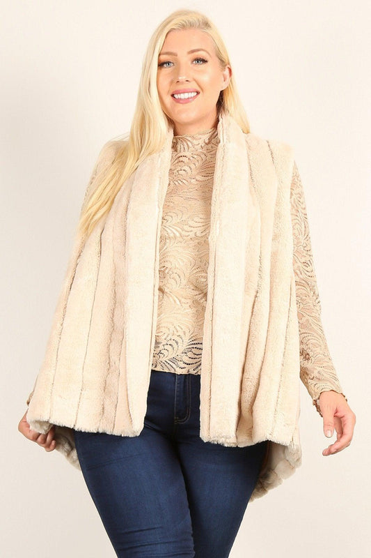 Plus Size Faux Fur Vest Jacket With Open Front, Hi-lo Hem, And Pockets | Mixtshop LLC