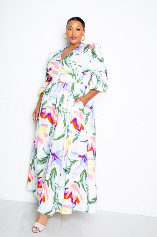 Puff Sleeve Button Front Dress | Mixtshop LLC