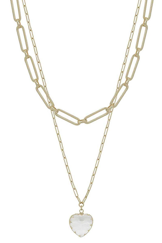 Metal Chain Heart Pendant 2 Layered Necklace | Mixtshop LLC