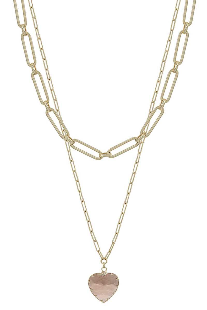 Metal Chain Heart Pendant 2 Layered Necklace | Mixtshop LLC