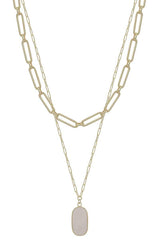 2 Layered Metal Chain Stone Pendant Necklace | Mixtshop LLC